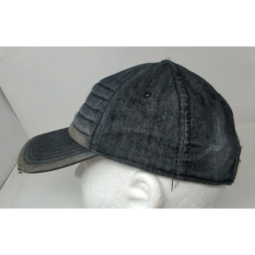 Vintage True Religion Denim Baseball Cap Leather Strap Hat Blue Patch‎ Logo Y2K